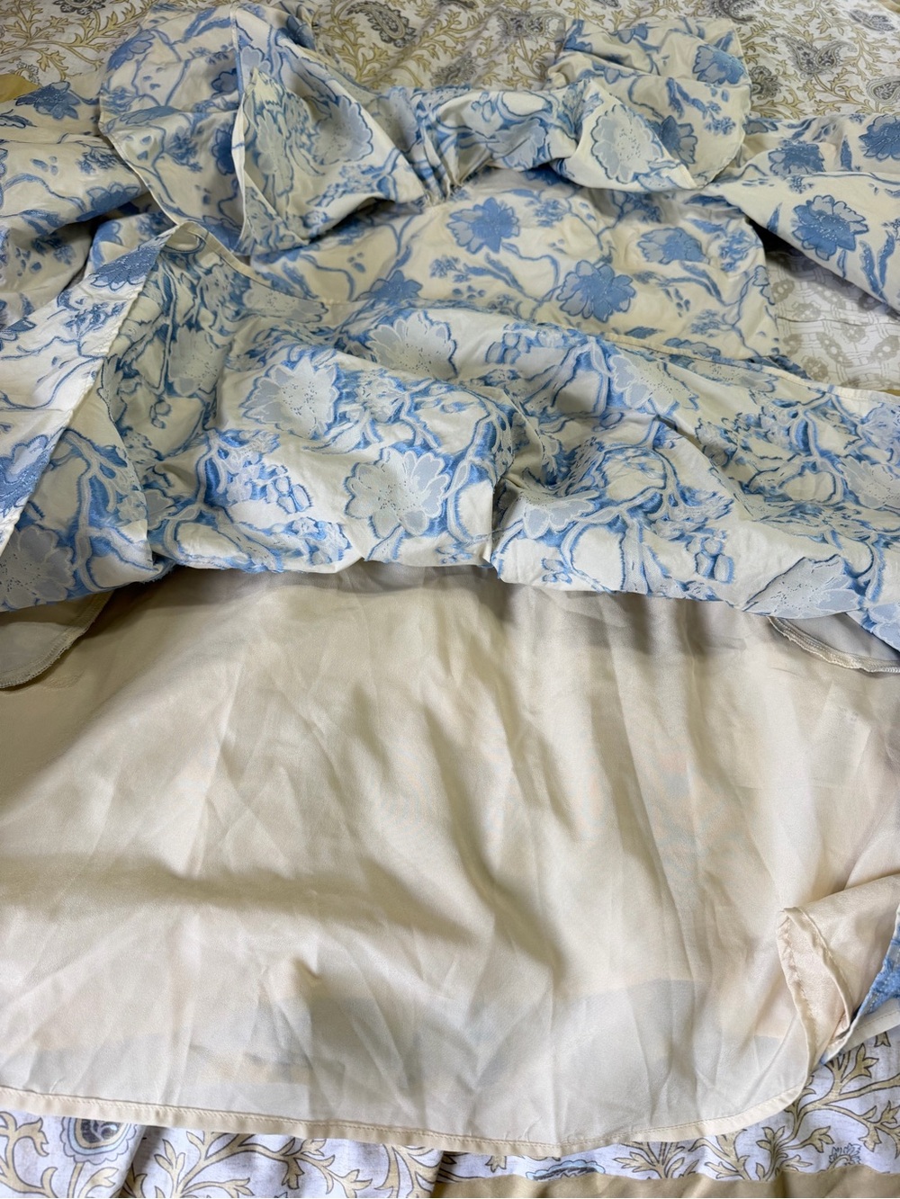 ASOS Edition Blue Floral Jacquard Babydoll Mini Dress Puff Sleeve Ruffle US 12 - Picture 11 of 13